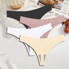 FINETOO 4PCS Silk Satin Seamless Underwear Low Waist Thongs Sexy Solid Color Bikini Underpants Female Stretch Intimates Lingerie