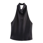 TFMLN 2025 Women Sexy Halter Top Spring Summer Sexy Backless High Street Waistcoat Female Fashion Solid Elegant Halter Neck Tops