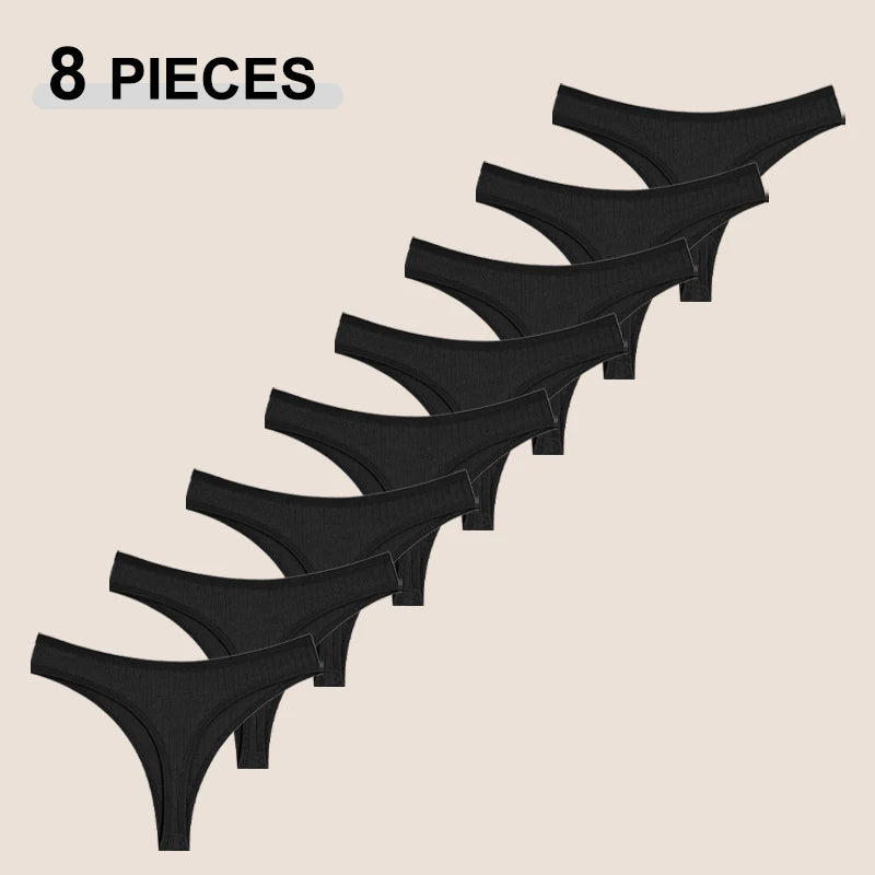 8Pcs/Set Cotton Seamless Thongs For Women Sexy Low Rise Solid Color Breathable Pantys Female Comfortable Soft G-String Underpant