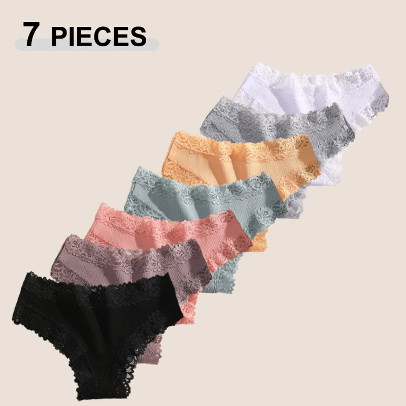 7PCS/Set Women Sexy Lace Panties Cotton Seamless Brazilian Panties Female Sexy Low Rise Soft Underwear G-String Lingerie S-XL