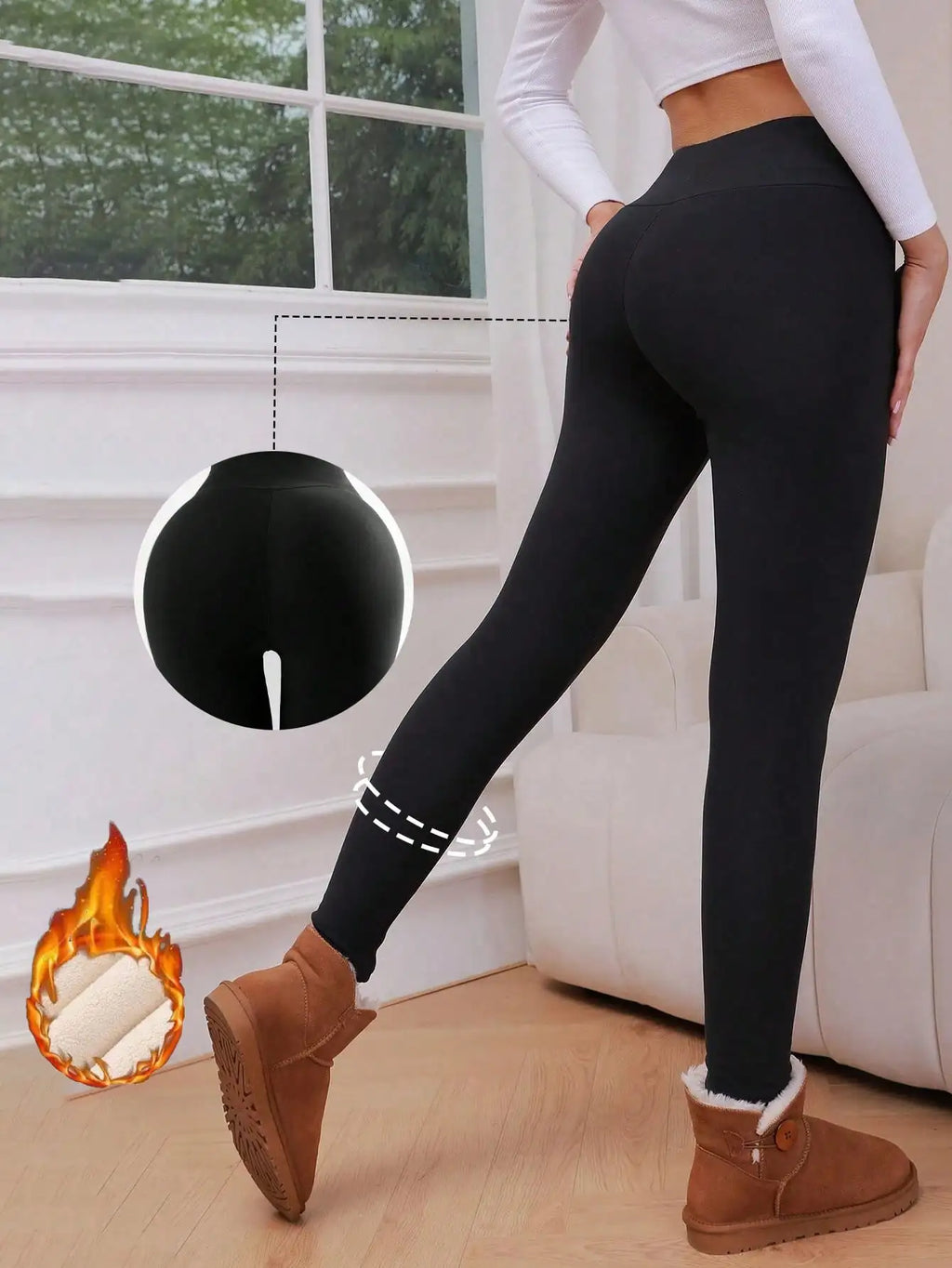 Women's Winter Warm Plush Thermal Black Leggings - Cozy Stretchy Pants For Fall & Winter