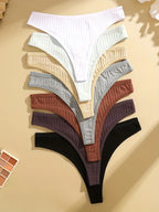 7PCS Women Sexy Cotton G-String Panties Solid Color Ribbed Soft Thongs Female Low Waist Underpants Ladies Sexy Bikini Lingerie