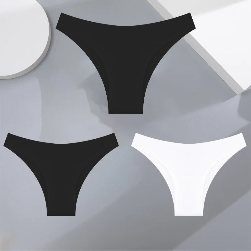 3Pcs Ultra-thin Seamless Silk Underwear Women's Panties Sexy Low-Waist Stretch Bikini Solid Color Briefs Lingerie XS-XXL Fashion