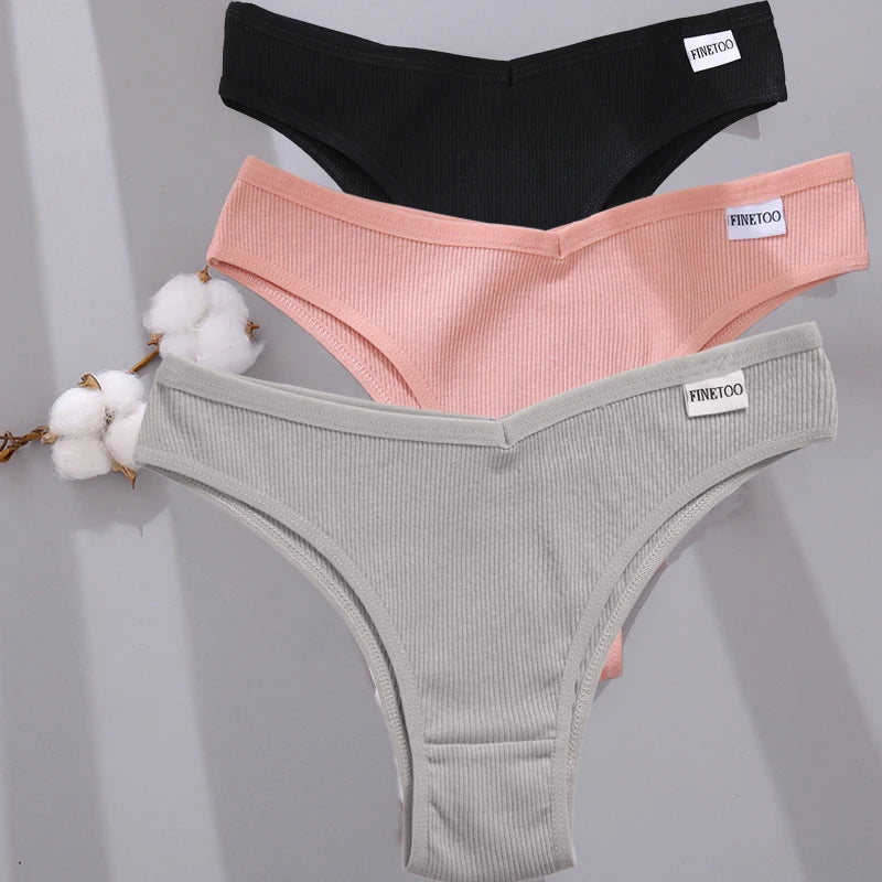 FINETOO 3Pcs/Set Women Cotton Panties Low Rise Briefs Underwear Ladies Sexy Brazil Underpanties Female Intimates Lingerie Bikini