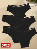 5PCS Women's Cotton Briefs Sexy Lace Underpant Hollow Brazilian Panties Comfortable Underwear Lingerie S-XL Solid Color Lingerie