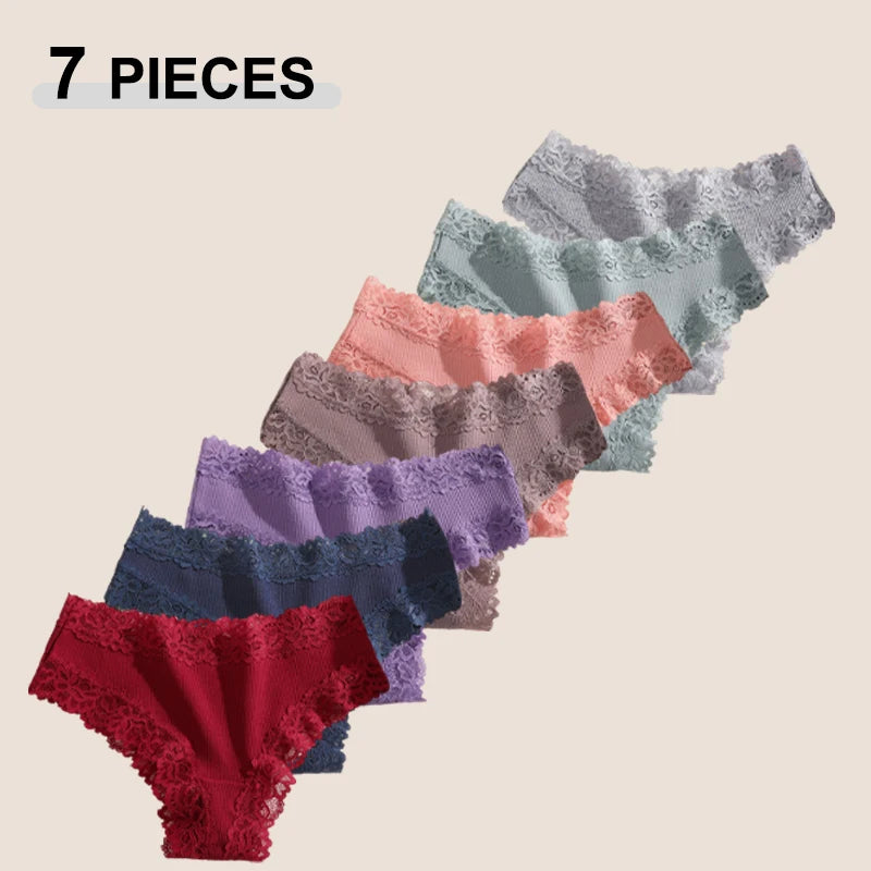 7PCS/Set Women Sexy Lace Panties Cotton Seamless Brazilian Panties Female Sexy Low Rise Soft Underwear G-String Lingerie S-XL