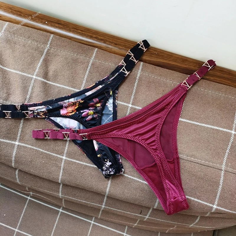 Seamless Sexy Thong Women Underwear Briefs Panties Zebra Flower Low Rise Luxury Metal Buckle G-String Bikini Girls Female Panty