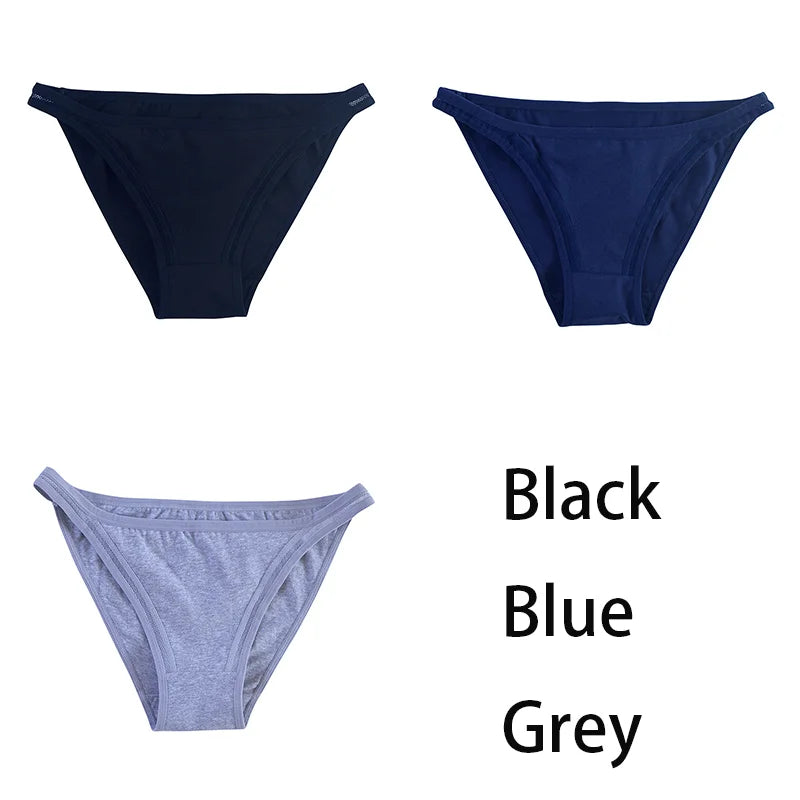 3Pcs/set Women Cotton Panties Female Mesh Underpants Solid Color Bikini Briefs Underwear Ladies Sexy Panty Girls Lingerie