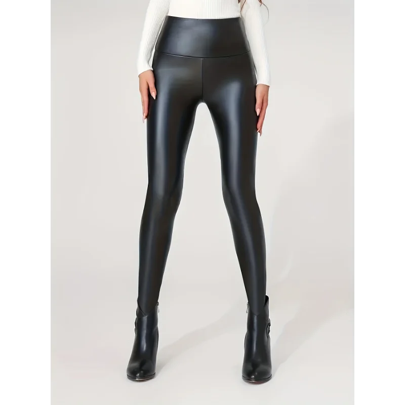 Pantalon moulant taille haute en similicuir sexy, idéal pour l'automne et l'hiver, avec leggings intégrés.