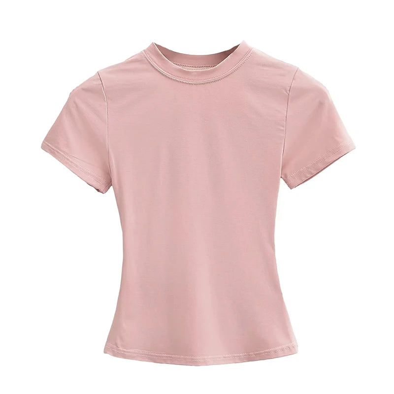 2025 New High Quality Casual T shirt Sexy Slim Short Sleeves Fashion Trend Solid Women Clothing y2k Tops