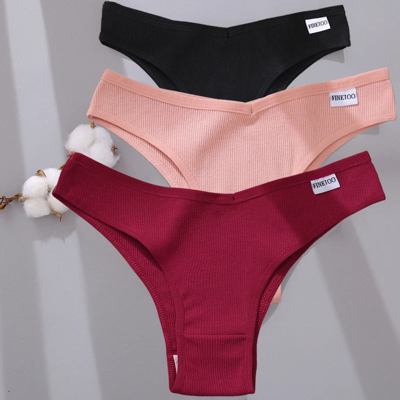 FINETOO 3Pcs/Set Women Cotton Panties Low Rise Briefs Underwear Ladies Sexy Brazil Underpanties Female Intimates Lingerie Bikini