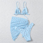 Yellow Floral Print Swimwear Mesh Cove Ups 3 Piece Bikini Set Damen Sexy Swimsuit Women 2026 Beach Wear Bikinis Swimming Wear