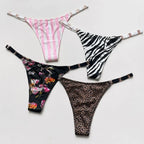 Seamless Sexy Thong Women Underwear Briefs Panties Zebra Flower Low Rise Luxury Metal Buckle G-String Bikini Girls Female Panty