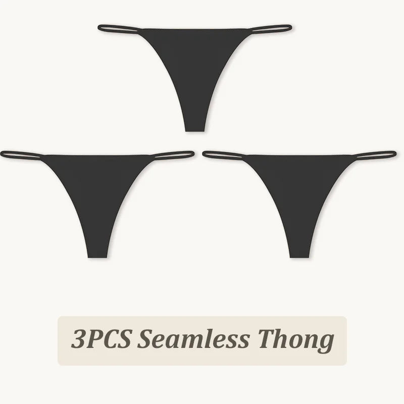 3PCS Seamless Thong Women Thin Strap Low Waist High Flexibility Panties Sexy Underwear Ladies Briefs T-back Panties Soft Women