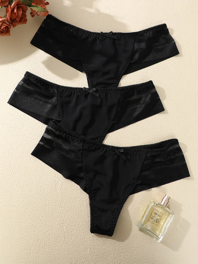 FINETOO 3pcs Women's Lace Hollow Out Underwear Sexy Breathable Low-Waist Thongs Female Comfort Stretchy Lingerie Bikini Panties