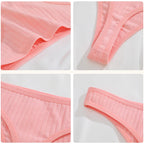 6Pcs/Set Women'S Cotton Fabric Thongs Panties Female Ribbed Low Rise G-String Ladies Sexy Bikini Solid Color Soft Intimates S-XL
