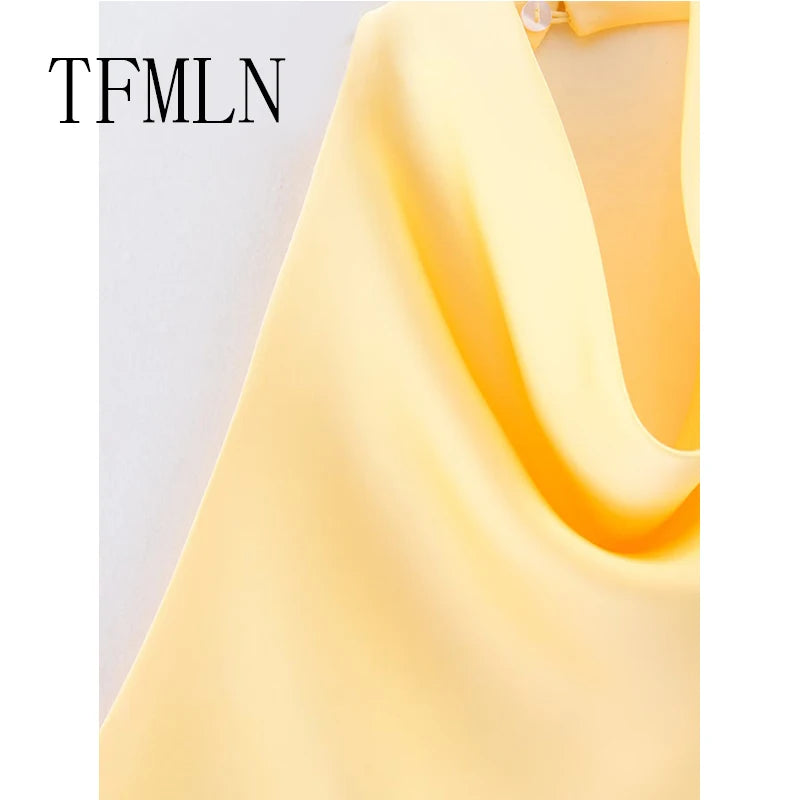 TFMLN 2025 Women Sexy Halter Top Spring Summer Sexy Backless High Street Waistcoat Female Fashion Solid Elegant Halter Neck Tops