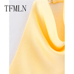 TFMLN 2025 Women Sexy Halter Top Spring Summer Sexy Backless High Street Waistcoat Female Fashion Solid Elegant Halter Neck Tops