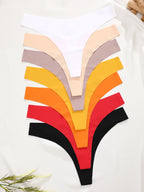 5Pcs Ice Silk Seamless Thongs Women's V-Waist Solid Color Panties Sexy Breathable Low Rise Underwear Invisible Bikini Lingerie