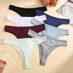 6Pcs/Set Women'S Cotton Fabric Thongs Panties Female Ribbed Low Rise G-String Ladies Sexy Bikini Solid Color Soft Intimates S-XL