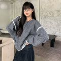 Irregular Spliced Pullover Sweater Women Street Contrast Color Loose O-Neck Knitted Sweaters Autumn Stylish Long Sleeve Knitwear