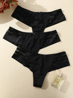 FINETOO 3pcs Women's Lace Hollow Out Underwear Sexy Breathable Low-Waist Thongs Female Comfort Stretchy Lingerie Bikini Panties