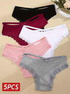 5PCS Women's Cotton Briefs Sexy Lace Underpant Hollow Brazilian Panties Comfortable Underwear Lingerie S-XL Solid Color Lingerie