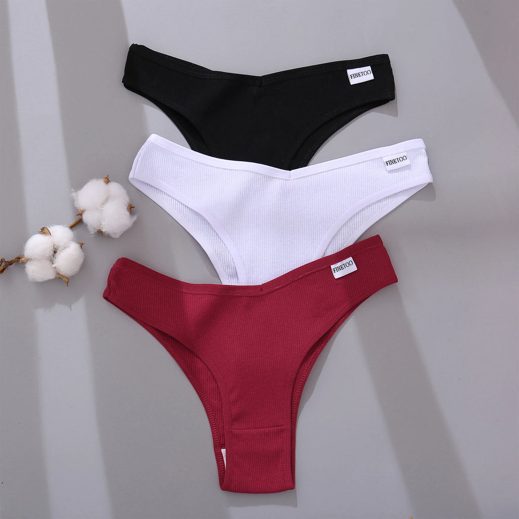 FINETOO 3/5Pcs Cotton Brazilian Panties Women's Panties Sexy V Waist T-Back Underwear Female Soft Underpants Lady Bikini Lingeri