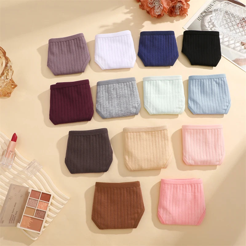 7PCS Women Cotton Striped Thongs Underwear Low Waist G-String Panties Sexy Breathable Solid Color T-Back Casual Bikini Lingerie