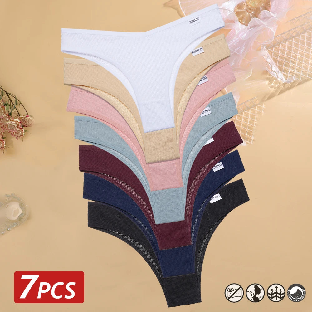 7PCS/Set Women's Waffle Cotton Panties Sexy V Waist Brazilian Panties Female Breathable Soft Underwear Solid Stretch Lingerie