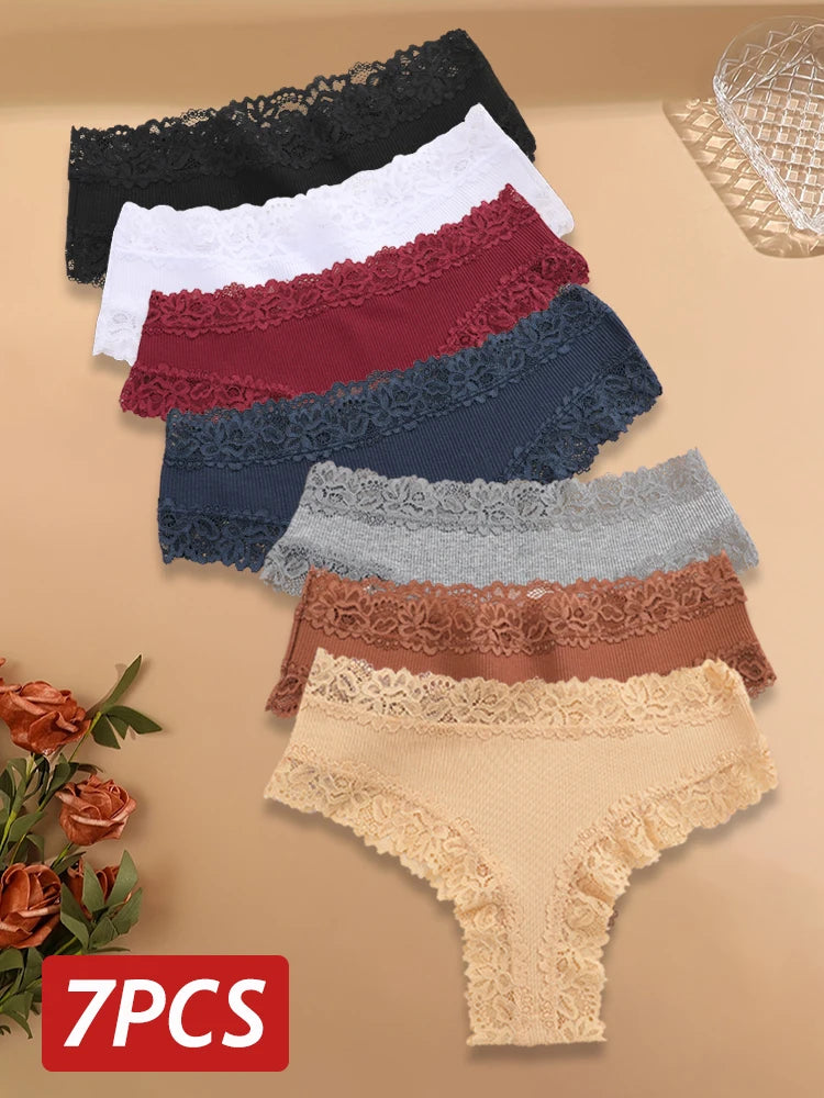 7PCS/Set Women Sexy Lace Panties Seamless Cotton Brazilian Panties Girls Breathable Sexy Low Rise Underwear Female Soft Lingerie