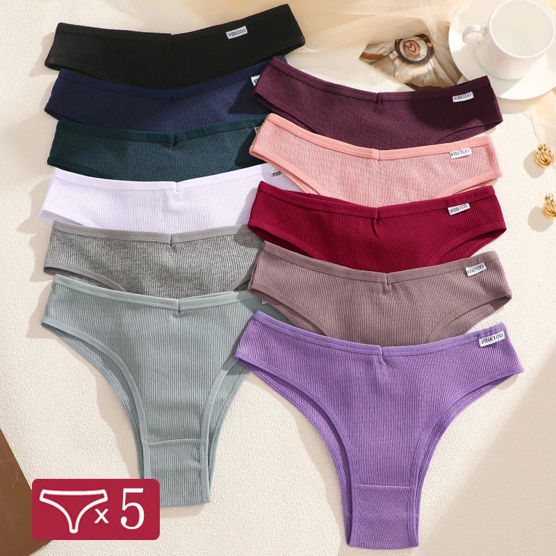 5Pcs/Set Women Cotton Brazilian Panties V Waist Female Underwear Comfortable Underwear Low Rise T-Back Bikini Girls Lingerie New