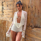 Cryptographic 3 Piece Beach Set - Halter Bikini, Shorts & Long Sleeve Cover Up