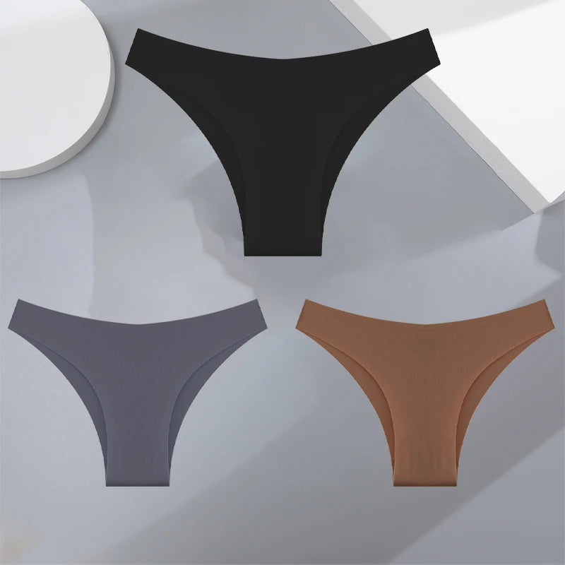 3Pcs Ultra-thin Seamless Silk Underwear Women's Panties Sexy Low-Waist Stretch Bikini Solid Color Briefs Lingerie XS-XXL Fashion