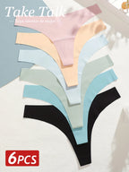 6PCS Ice Silk Seamless Thongs Panties for Women Sexy V-Waist G-String Bikini Female Soft Breathable Underwear Ladies Lingerie