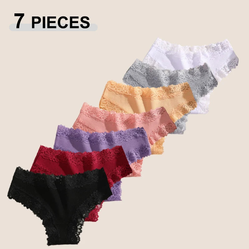 7PCS/Set Women Sexy Lace Panties Cotton Seamless Brazilian Panties Female Sexy Low Rise Soft Underwear G-String Lingerie S-XL
