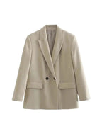 Women Fashion Double Breasted Loose Fitting Blazer Coat Vintage Long Sleeve Pockets Female Outerwear Chic Veste Femme