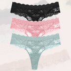 3Pcs Women Lace Sexy Thongs Low-Rise Briefs Sexy Soft Ladies Underwear Trendy Floral Underpants Female Flowery Panty Lingerie