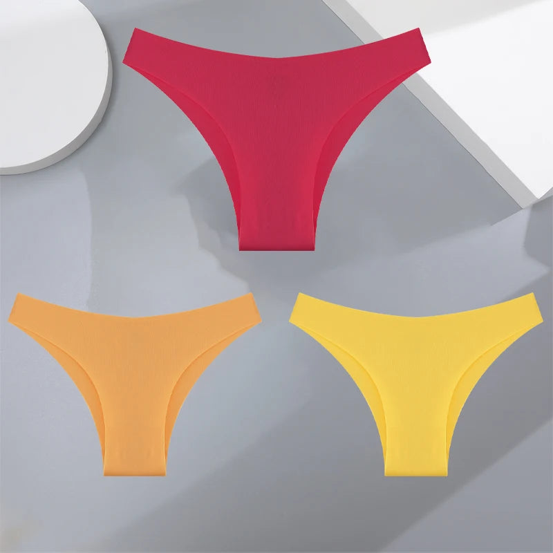 3Pcs Ultra-thin Seamless Silk Underwear Women's Panties Sexy Low-Waist Stretch Bikini Solid Color Briefs Lingerie XS-XXL Fashion