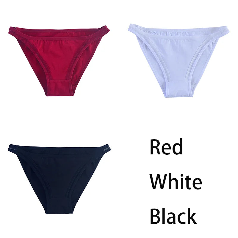 3Pcs/set Women Cotton Panties Female Mesh Underpants Solid Color Bikini Briefs Underwear Ladies Sexy Panty Girls Lingerie