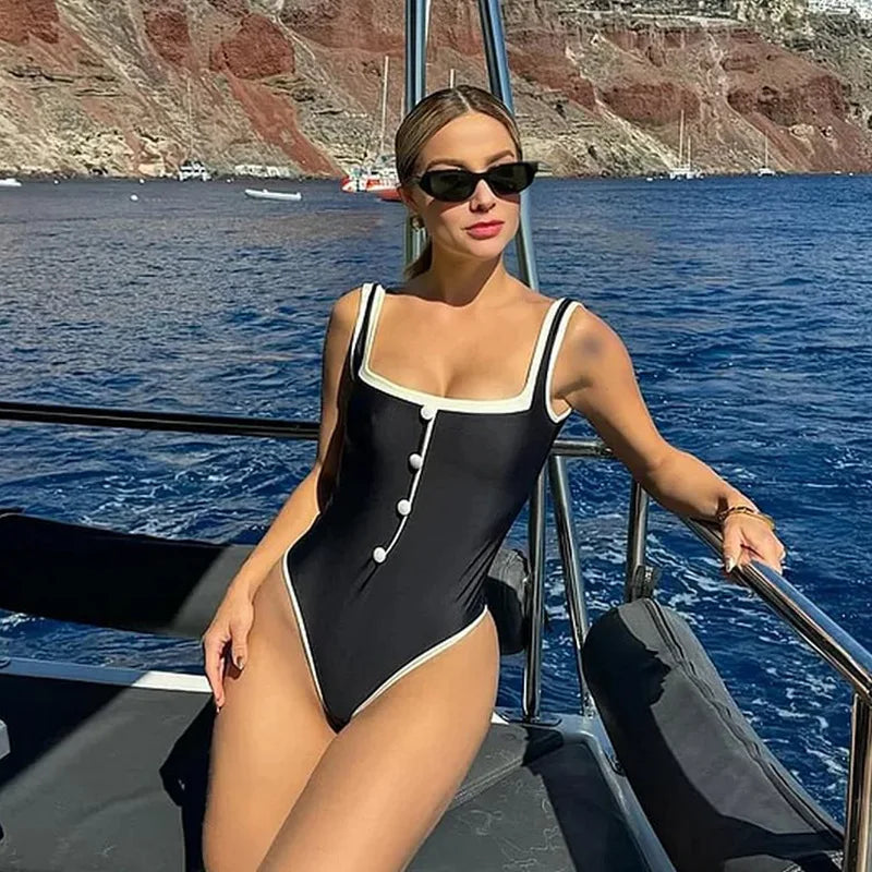 2024 Vintage One Piece Swimsuit Retro Swimwear Women's Swimsuit Bandeau Bathing Suit Beachwear Monokini Female Swimming Suits