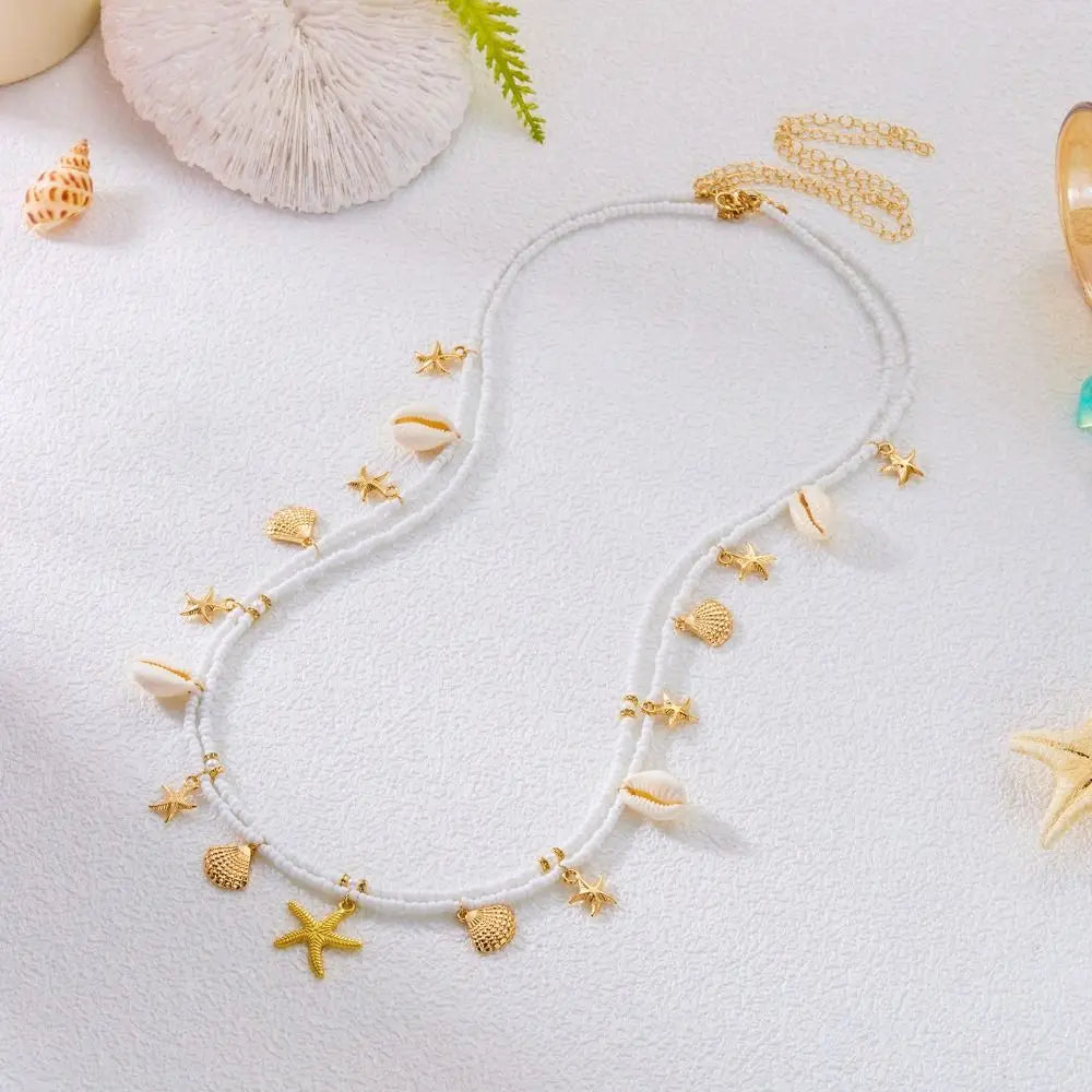 Summer Bohemian Waist Chain Sea Star Imitation Pearl Shell Waist Link Starfish Shell Pendant Beach Bikini Body Chain Vacation