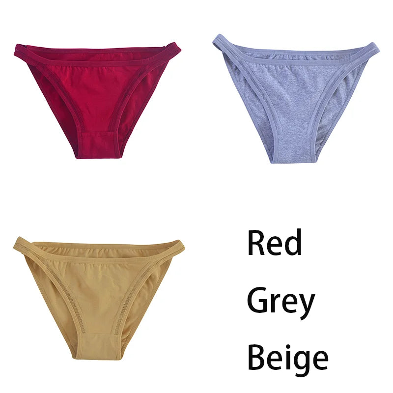3Pcs/set Women Cotton Panties Female Mesh Underpants Solid Color Bikini Briefs Underwear Ladies Sexy Panty Girls Lingerie