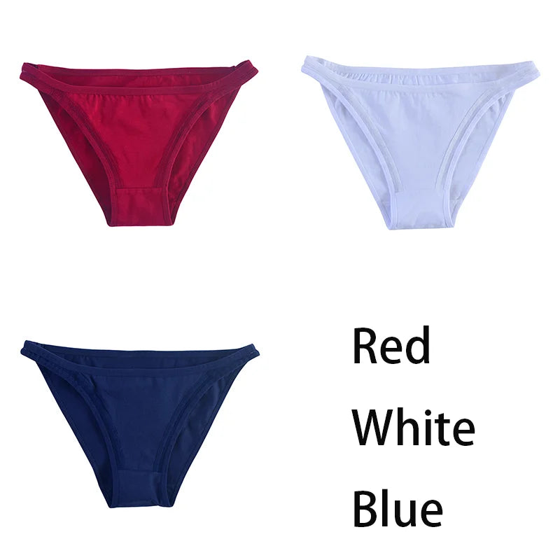 3Pcs/set Women Cotton Panties Female Mesh Underpants Solid Color Bikini Briefs Underwear Ladies Sexy Panty Girls Lingerie
