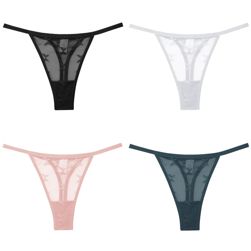 4Pcs Lace Bikini Panties Women Sexy Thongs Lace G-string Underpants S-XL Ladies Comfortable T-Back Underwear Sexy Lingerie 2022