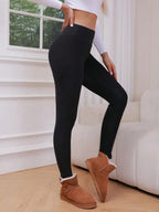 Women's Winter Warm Plush Thermal Black Leggings - Cozy Stretchy Pants For Fall & Winter