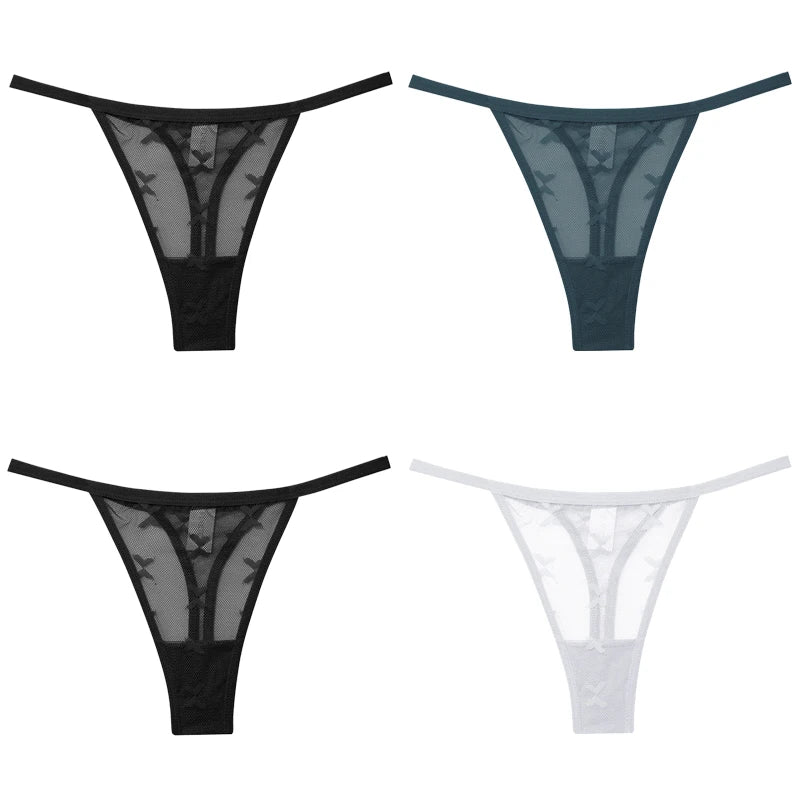 4Pcs Lace Bikini Panties Women Sexy Thongs Lace G-string Underpants S-XL Ladies Comfortable T-Back Underwear Sexy Lingerie 2022