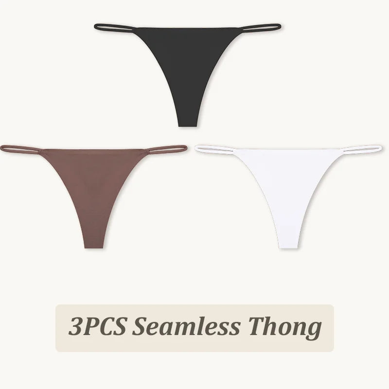 3PCS Seamless Thong Women Thin Strap Low Waist High Flexibility Panties Sexy Underwear Ladies Briefs T-back Panties Soft Women