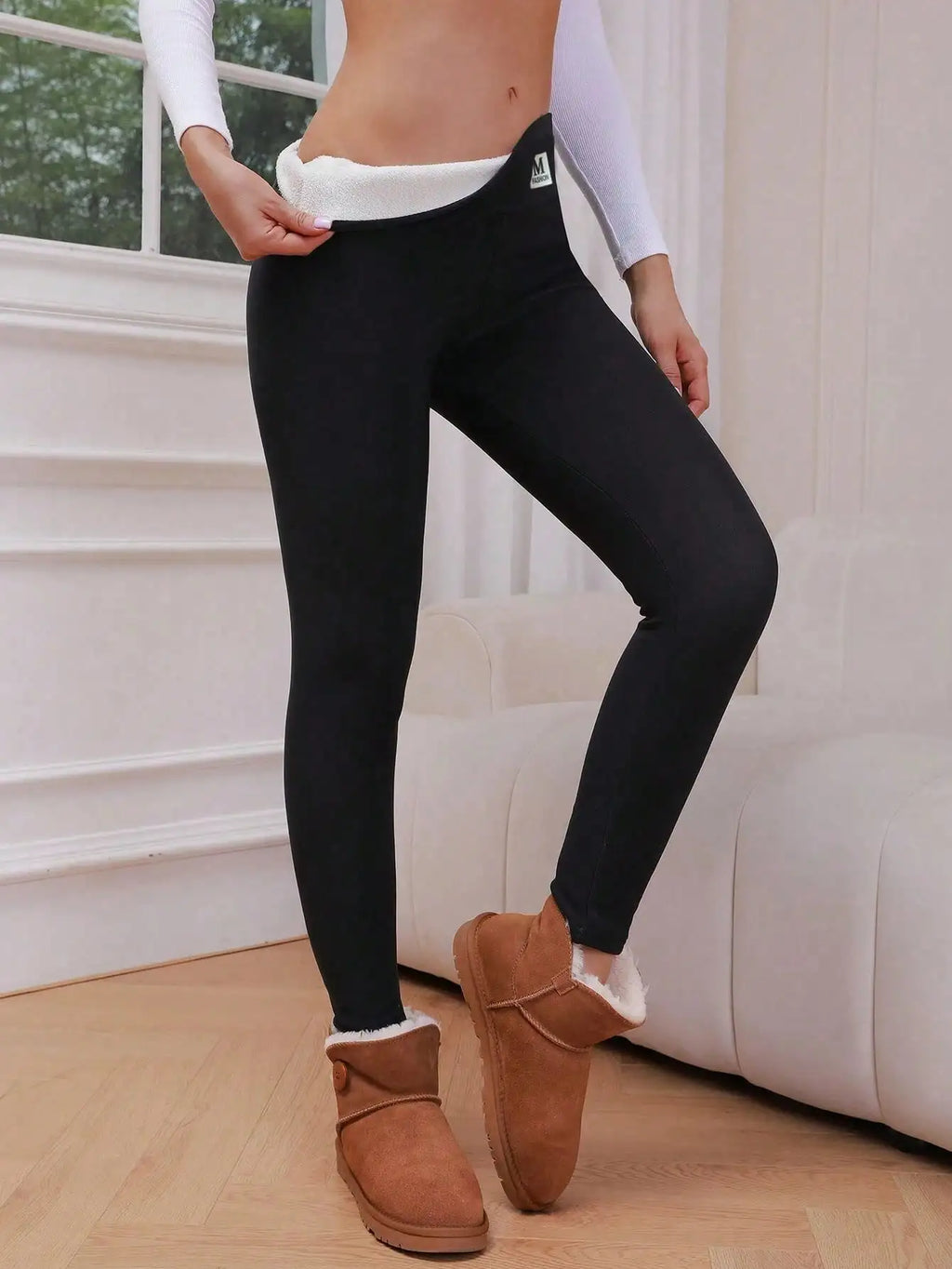 Women's Winter Warm Plush Thermal Black Leggings - Cozy Stretchy Pants For Fall & Winter