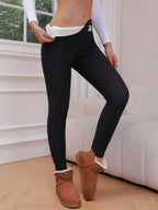 Women's Winter Warm Plush Thermal Black Leggings - Cozy Stretchy Pants For Fall & Winter